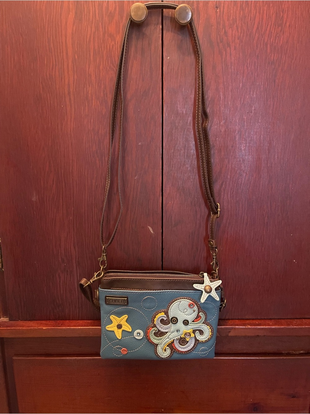 Blue Octopus Crossbody Bag with Starfish Accents